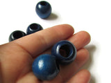 6 21mm x 19mm Blue Beads Round Wood Beads Vintage Beads Wooden Beads Large Hole Beads Loose Beads Old New Stock Beads Macrame Beads