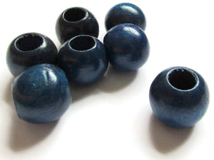 6 21mm x 19mm Blue Beads Round Wood Beads Vintage Beads Wooden Beads Large Hole Beads Loose Beads Old New Stock Beads Macrame Beads
