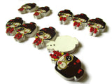 10 29mm Red Overalls Yellow Shirt Brown Hair Girl Wooden Two Hole Buttons Cute Buttons Kawaii Buttons Sewing Supplies Wood Buttons
