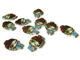 10 29mm Blue Overalls Brown Hair Girl Wooden Two Hole Buttons Wood Buttons Blue Buttons Kawaii Buttons Cute Buttons